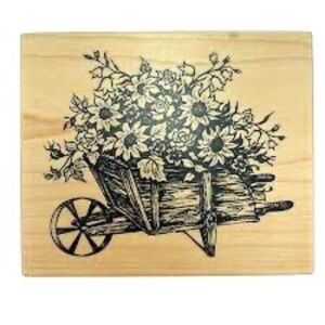 BRAND NEW Vintage 1995 PSX G-1756 Rubber Stamp Wheelbarrow & Sunflowers